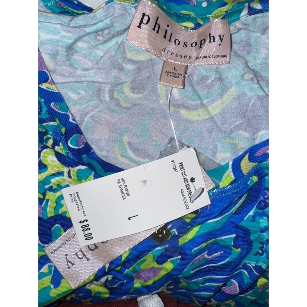 Philosophy Republic Aqua Peacock Print Dress L - Picture 3 of 9